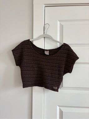 Vintage BONGO Dark Brown Short-Sleeve Crop Top